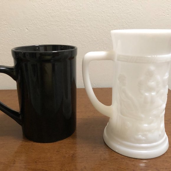 FEDERAL MILK GLASS 10 OZ.` BLACK ROYAL NORFOLK   GREEN  TANKARD STEIN MUG - Picture 7 of 14